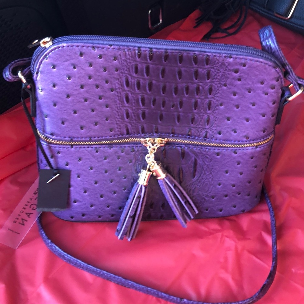 Purple leather shoulder purse